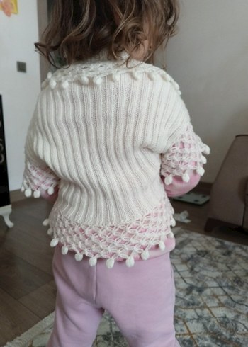 Kız Çocuk Beyaz Örgü Bohem Bolero - Görsel 3