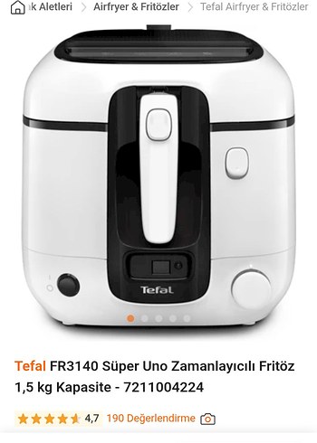 Beden Renk Tefal Beyaz ve Gri Elektrikli Fritöz