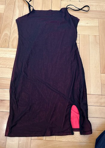 Bordo Midi Askılı Straplez Elbise