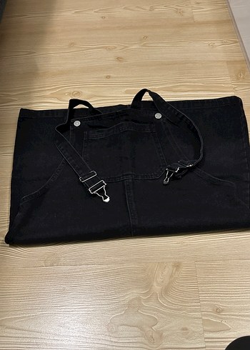 Kadın Siyah Denim Askılı Midi Salopet - Görsel 3