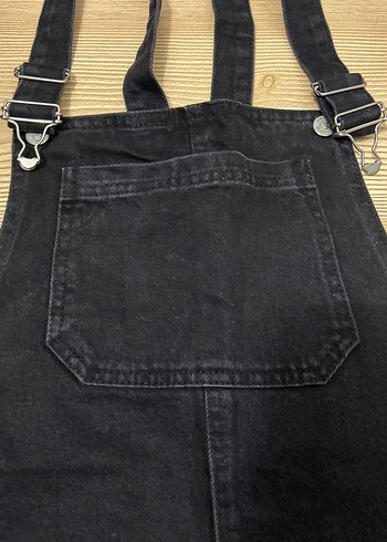 Kadın Siyah Denim Askılı Midi Salopet - Görsel 2