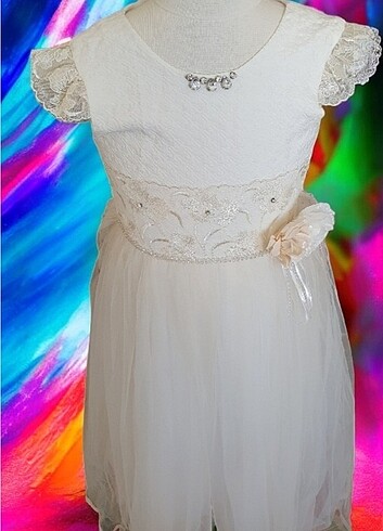 11-12 Yaş Beden Vintage krem elbise 
