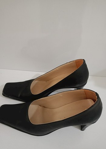 Siyah Kadın küt burun vintage ayakkabı - Görsel 2