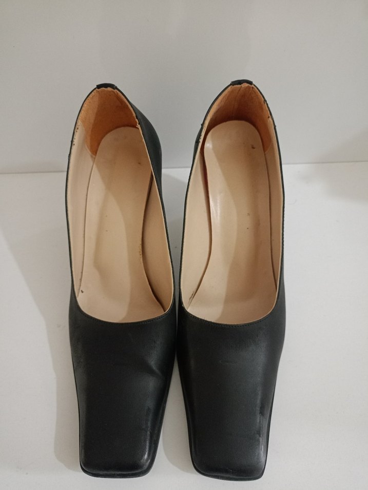 Siyah Kadın küt burun vintage ayakkabı - Görsel 3