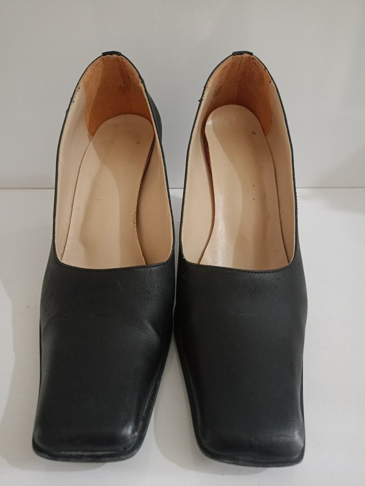 Siyah Kadın küt burun vintage ayakkabı - Görsel 4