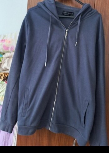Gri Fermuarlı Kapüşonlu Erkek Sweatshirt