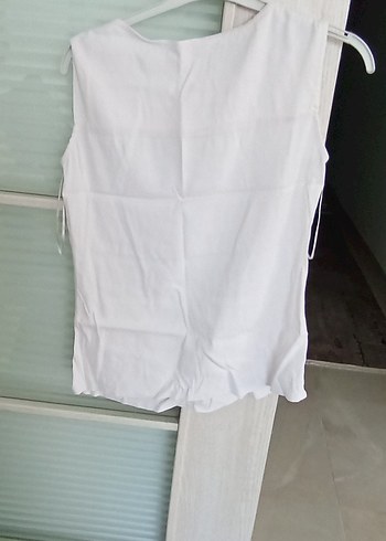 m Beden beyaz Renk Beyaz Kolsuz Keten Bluz fırsat ürünü
