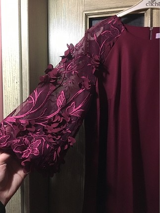 40 Beden Bordo elbise kol işlemeli