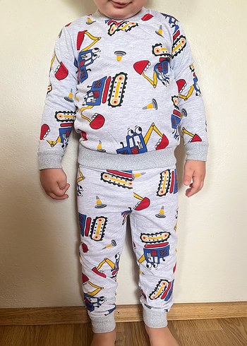Erkek bebek Gri iş makinesi Baskılı Takım