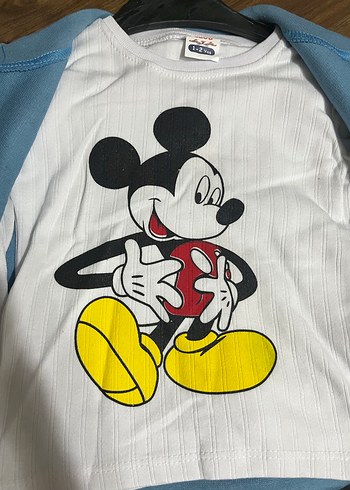 2 Yaş Beden mavi Renk Mavi Mickey Baskılı Pamuklu Erkek Bebek Takımı