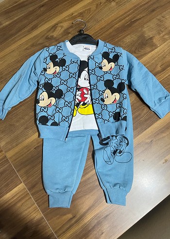 Mavi Mickey Baskılı Pamuklu Erkek Bebek Takımı