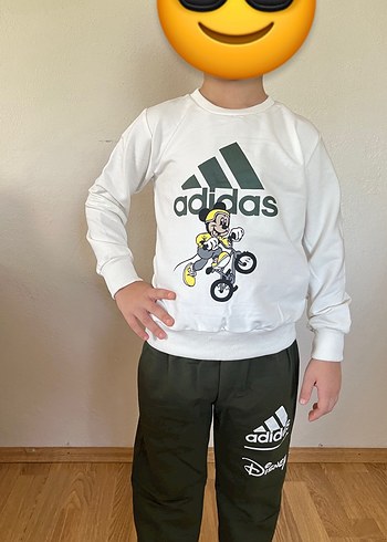 Beyaz Adidas Baskılı Erkek Sweatshirt