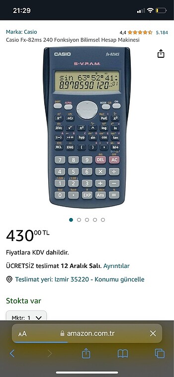 Beden Renk Casio fx 82MS Hesap Makinesi