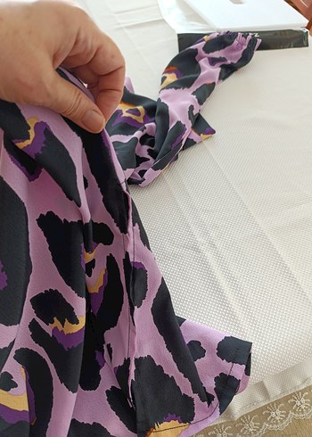 46 Beden Mor Leopar Desenli Salaş Elbise