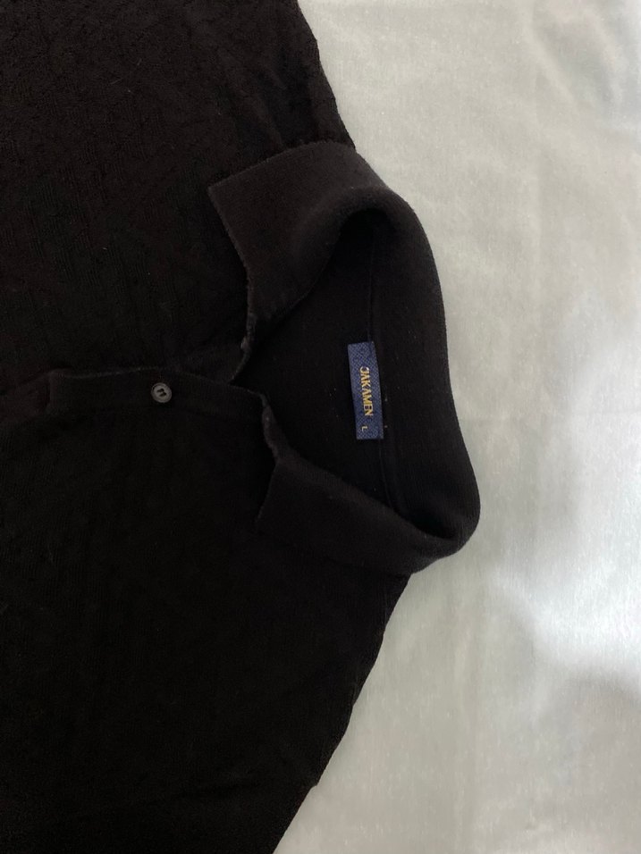 Erkek Siyah Örgü Dokulu Polo Tişört - Görsel 2