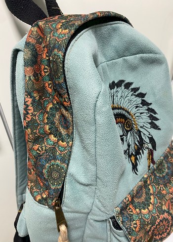 Bohem Püsküllü Turkuaz Sırt Çantası - Görsel 3