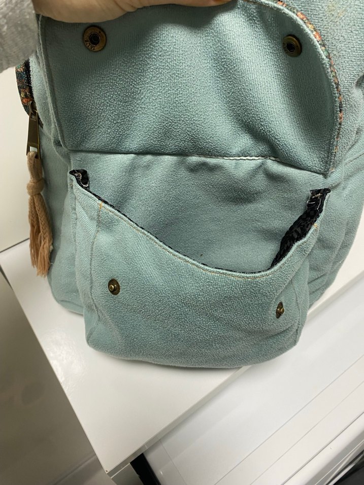 Bohem Püsküllü Turkuaz Sırt Çantası - Görsel 5