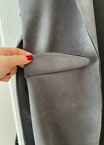 Kadın Gri Süet Kemerli Uzun Yelek - Görsel 2