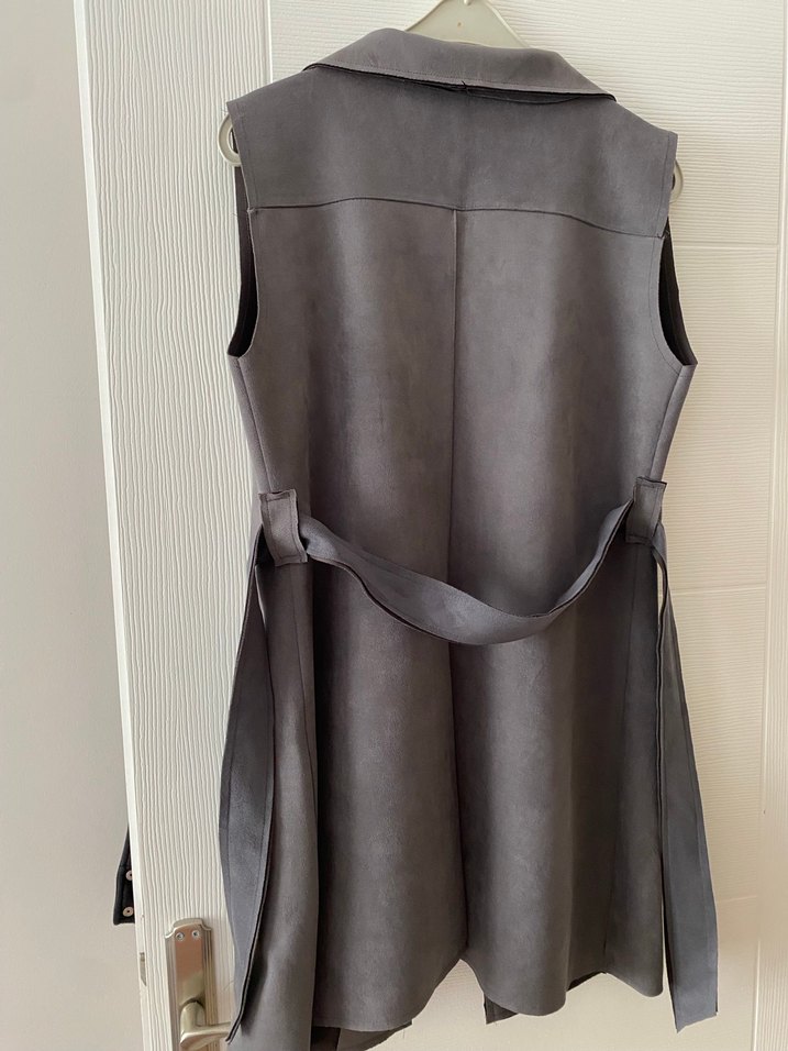Kadın Gri Süet Kemerli Uzun Yelek - Görsel 4