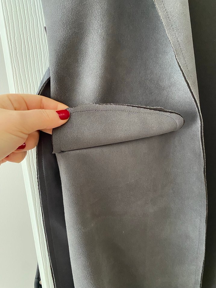 Kadın Gri Süet Kemerli Uzun Yelek - Görsel 2