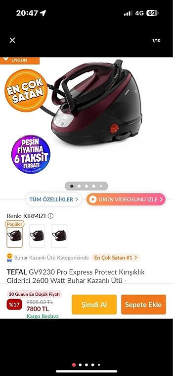 Tefal buhar kazanlı ütü