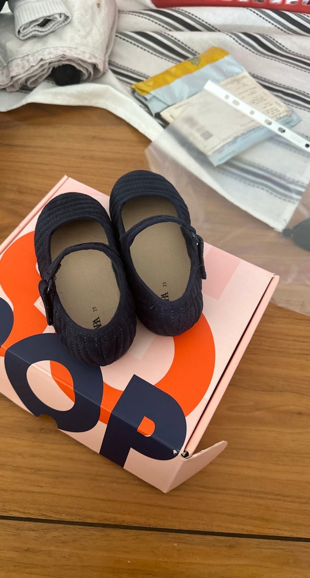 Zara Kız Çocuk Lacivert Cırtlı Babet Ayakkabı - Görsel 3