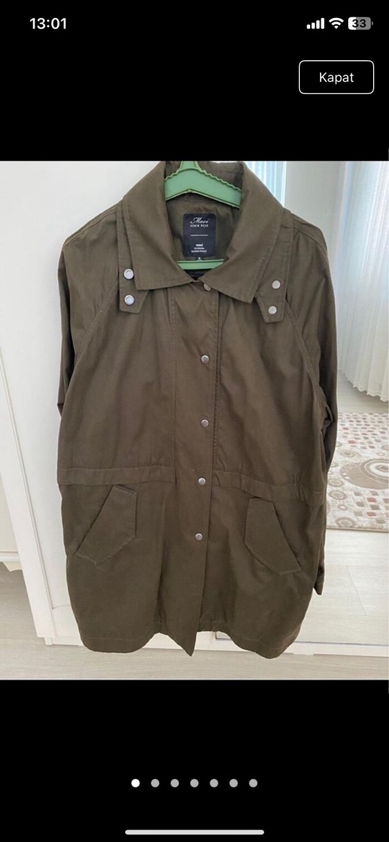 Kadın Haki Keten Düğmeli mont - Görsel 2