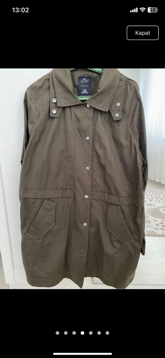 Kadın Haki Keten Düğmeli mont - Görsel 5