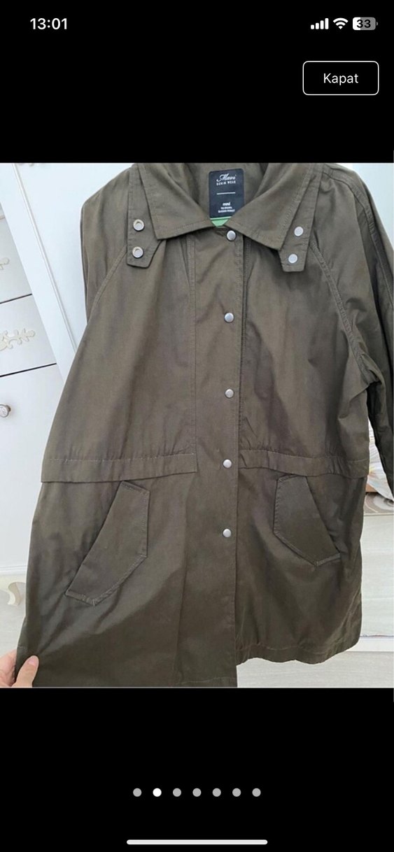 Kadın Haki Keten Düğmeli mont - Görsel 3