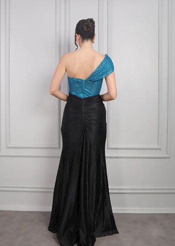 Asimetrik Straplez Uzun Abiye Elbise - Görsel 3