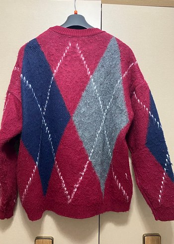 Bordo Gri Desenli Kadın Triko Kazak - Görsel 3