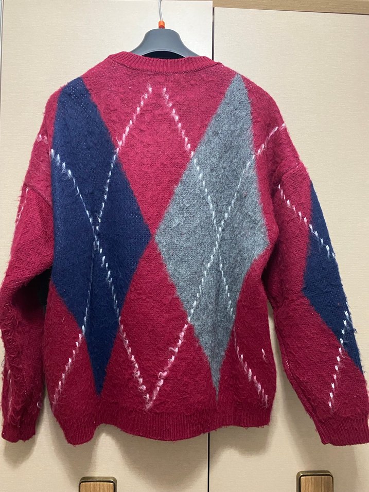 Bordo Gri Desenli Kadın Triko Kazak - Görsel 3