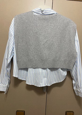 Robin Gri Çizgili Kısa Kesim Gömlek - Görsel 6