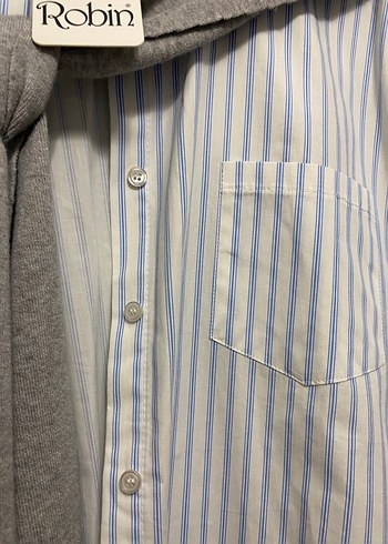 Robin Gri Çizgili Kısa Kesim Gömlek - Görsel 4