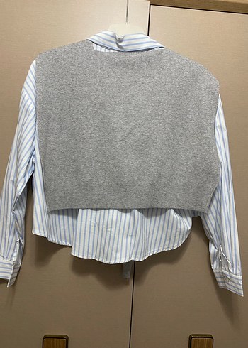 Robin Gri Çizgili Kısa Kesim Gömlek - Görsel 3