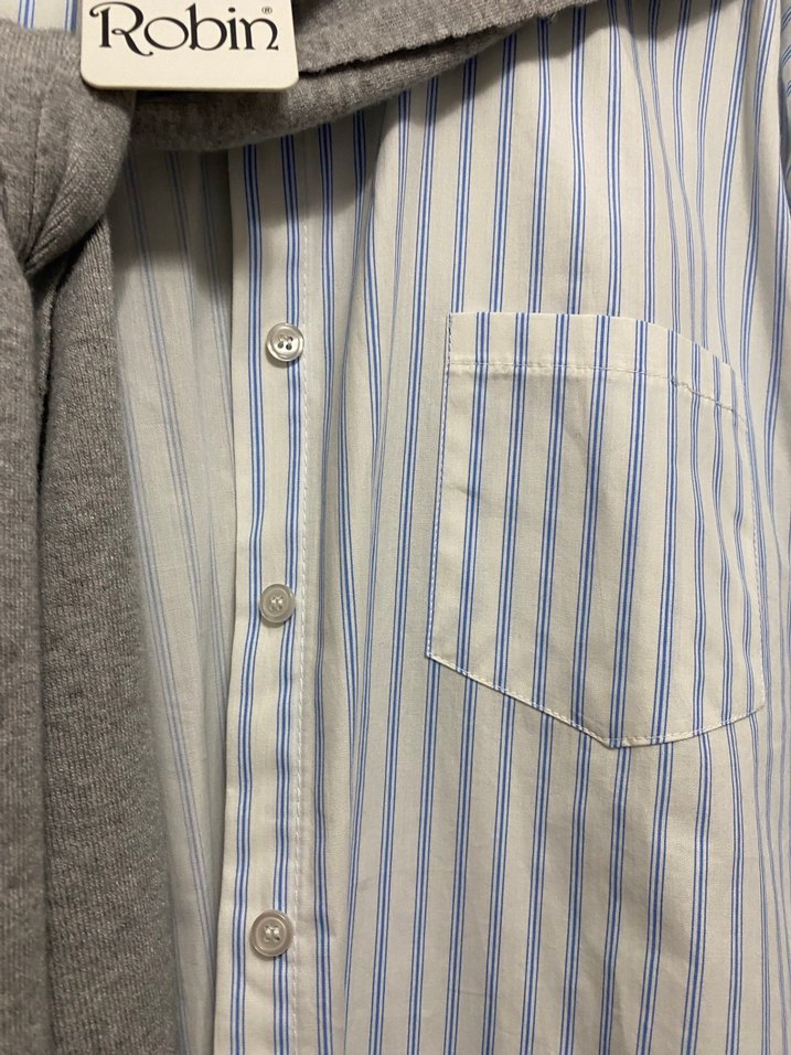 Robin Gri Çizgili Kısa Kesim Gömlek - Görsel 4