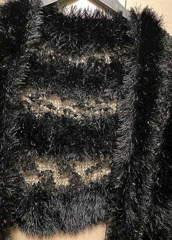 Siyah Kürklü Kadın Örgü Şal - Görsel 3