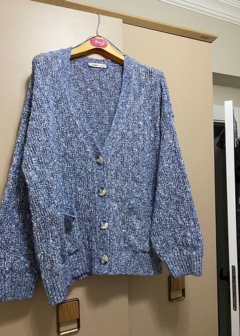 Mavi Gri Örgü Kadın Hırka - Görsel 2