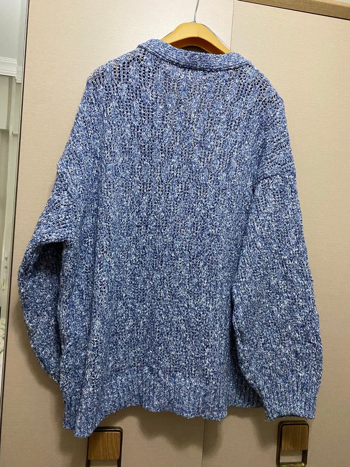 Mavi Gri Örgü Kadın Hırka - Görsel 5