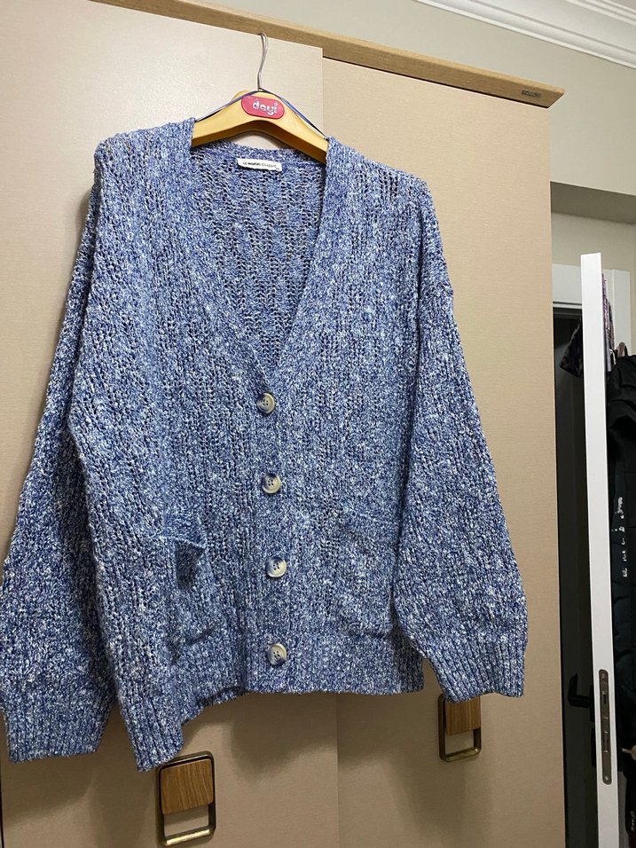 Mavi Gri Örgü Kadın Hırka - Görsel 2