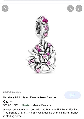 Pandora Pandora Pembe Kalp Aile Ağacı Charm