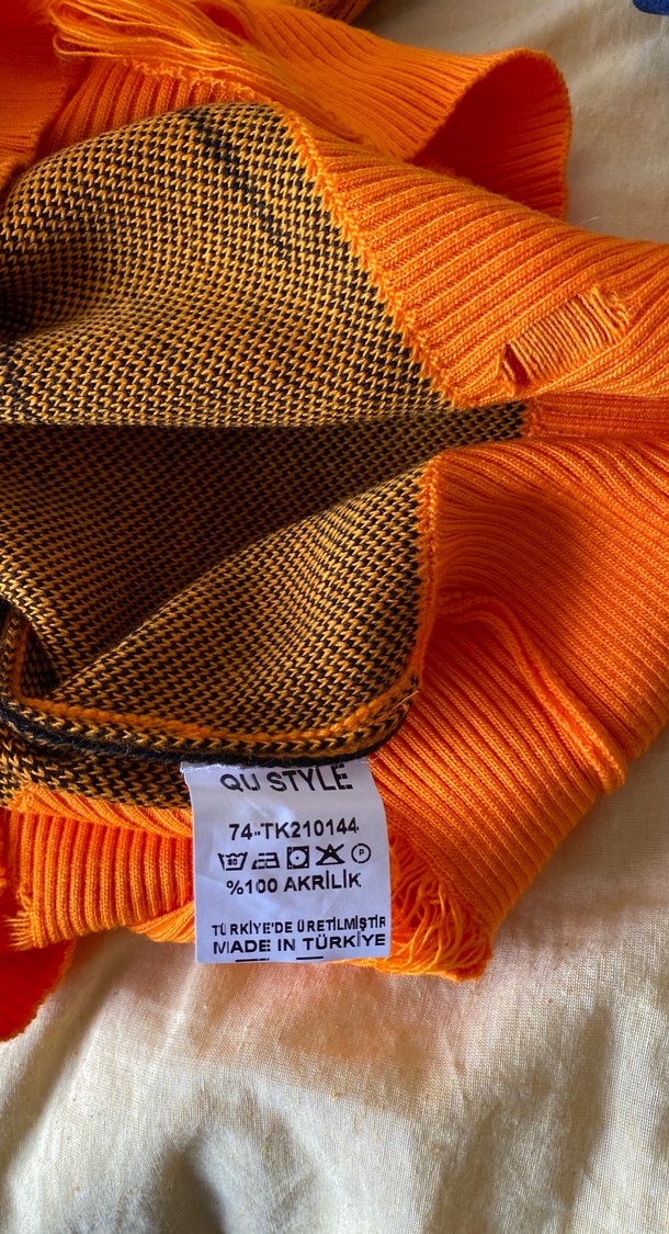 Turuncu Zebra Desenli Oversize Triko Kazak - Görsel 4