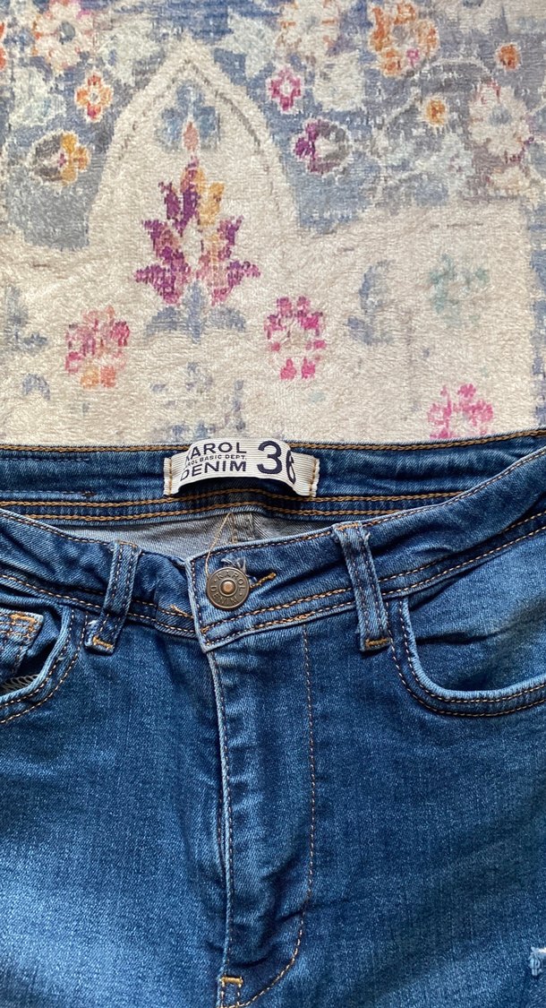 Kadın Mavi Yırtık Denim Pantolon - Görsel 3