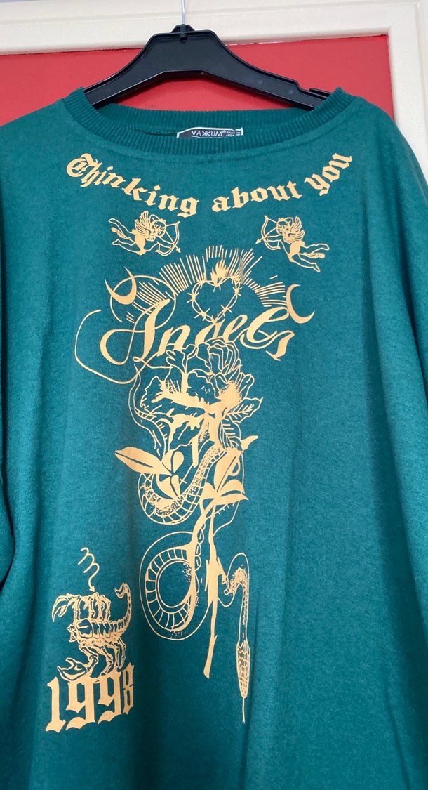 Yeşil Baskılı Oversize Sweatshirt - Görsel 2