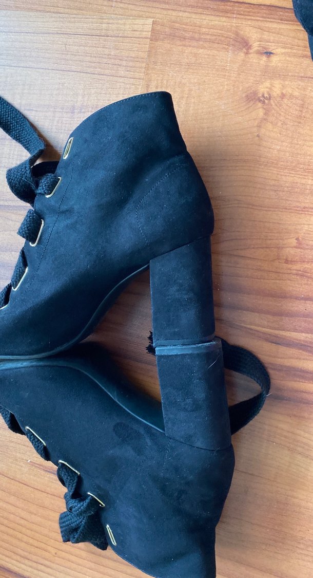 Siyah süet Kalın Bağcıklı kadın Ayakkabısı - Görsel 3