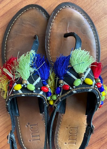 Boncuklu Bohem Çok Renkli Sandalet - Görsel 2