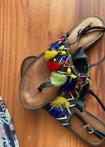 Boncuklu Bohem Çok Renkli Sandalet - Görsel 3