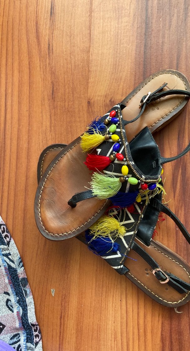 Boncuklu Bohem Çok Renkli Sandalet - Görsel 3