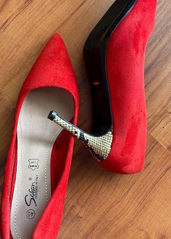 Kırmızı Süet Dolgu Topuklu Stiletto - Görsel 2