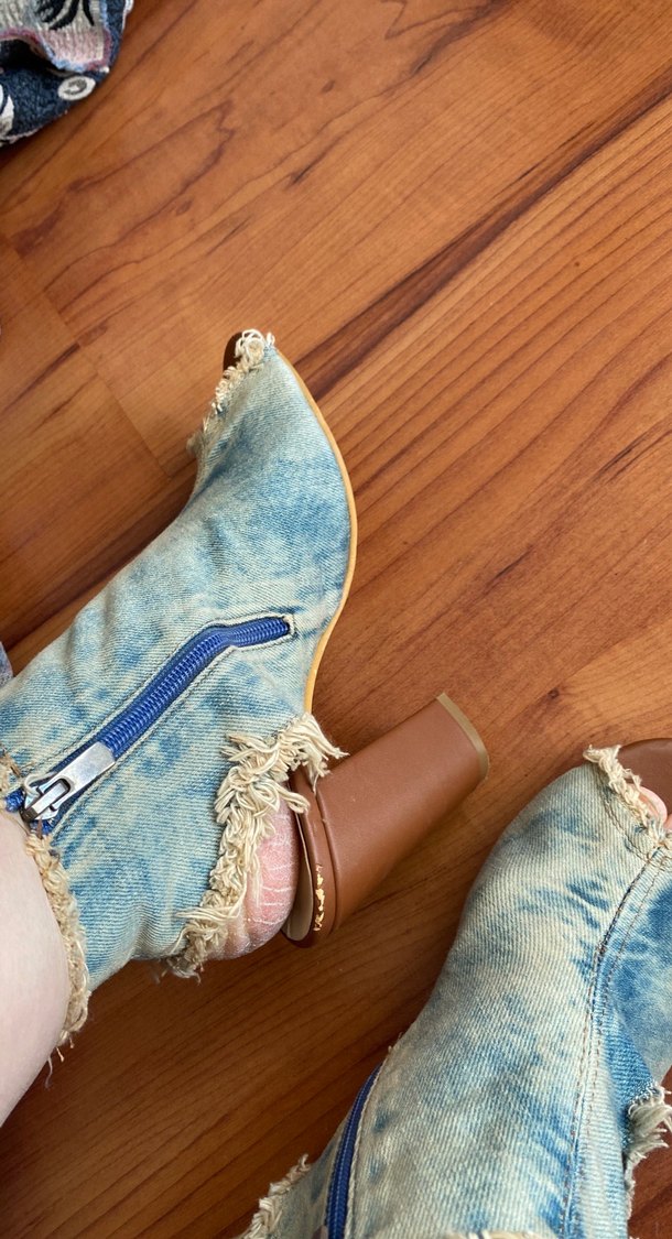 Mavi kot kumaş Topuklu Bot - Görsel 3